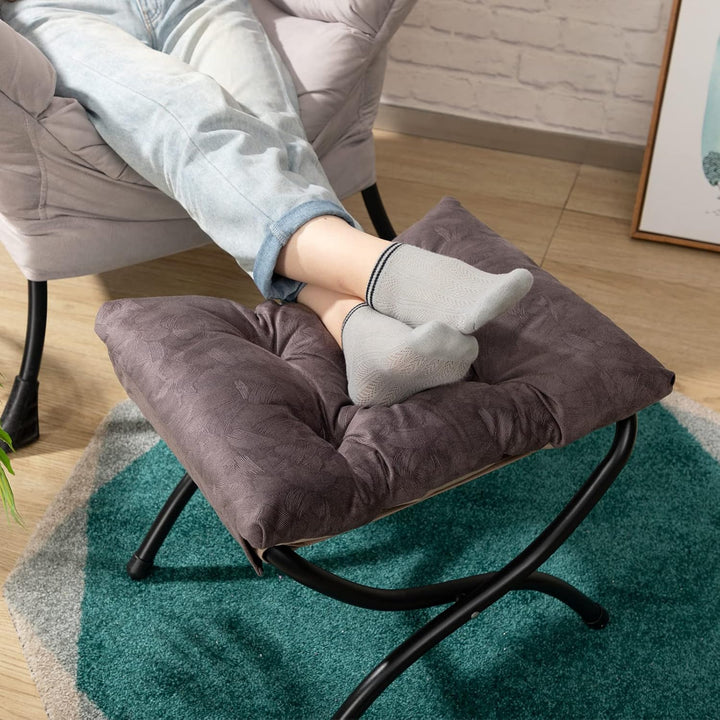 HollyHOME Fusshocker Fussstütze Klapphocker, Faltbar Sitzhocker mit Metallbeinen, Abnehmbar Gepolste