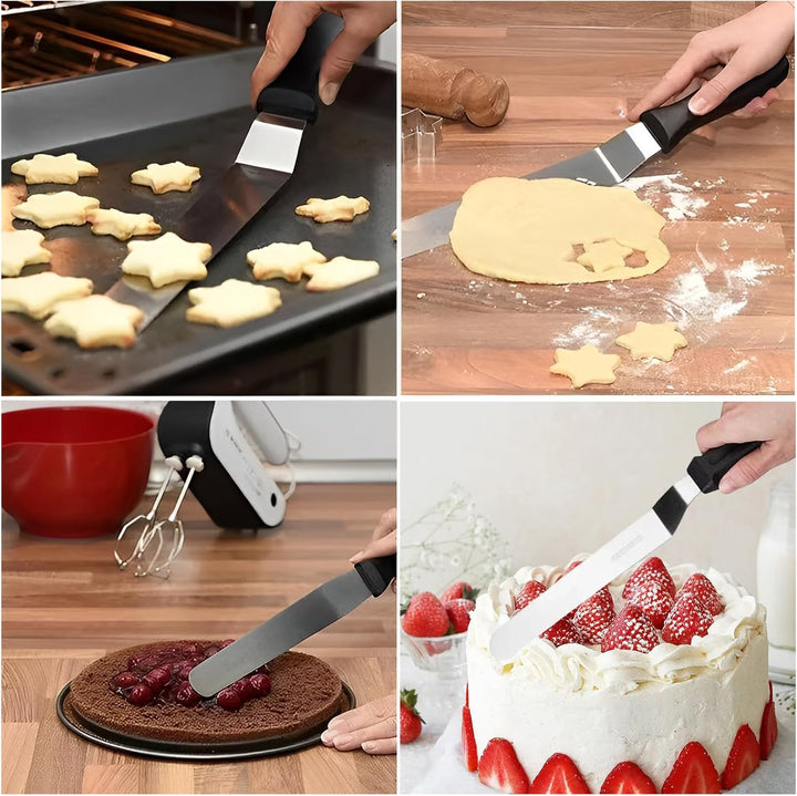 4 Stück Tortenspachtel, mit 3 Professionellen, Abgewinkelten Kuchenspateln mit 15 cm, 20 cm, 25 cm,