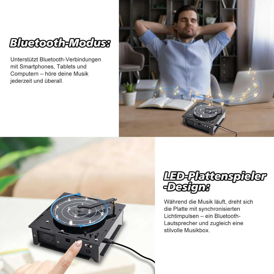 PEMENOL Elektronik Bausatz Bluetooth Lautsprecher Plattenspielermodell DIY Löt Bausatz LED Musik Ste