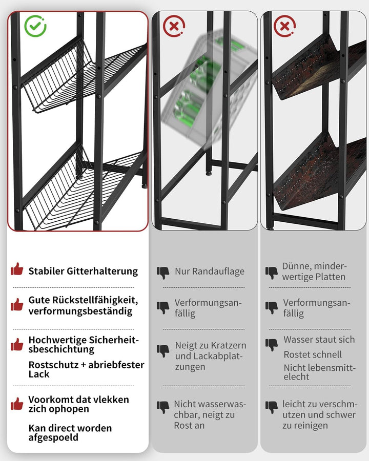 Rainsworth Getränkekistenregal Schmal mit Ablage Schwarz, mit Gitterhalterung aus Metall, 33T x 50B