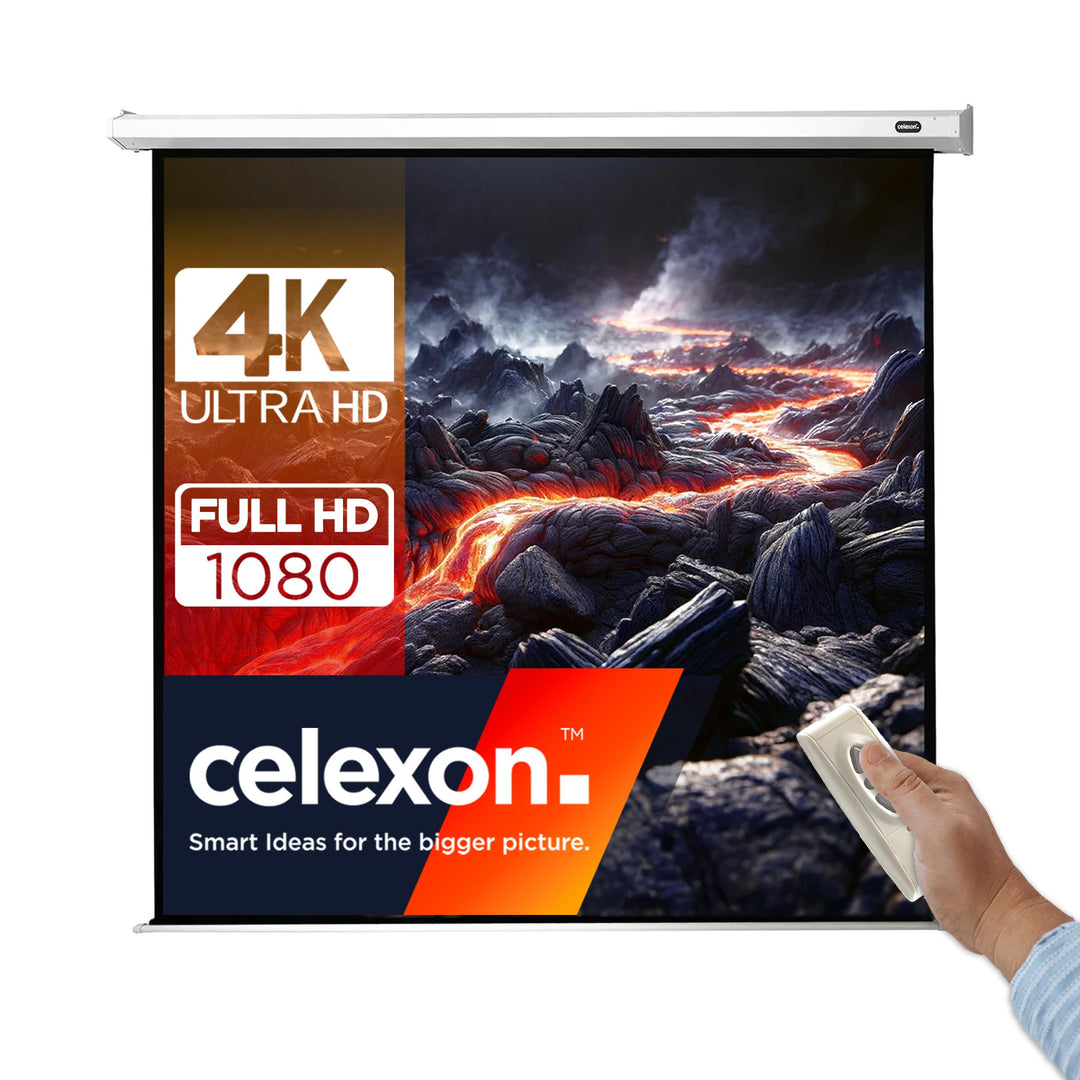 celexon Economy Motor-Leinwand 65" | 120x120 cm 1:1 | elektrische 4K,Full-HD Beamer-Leinwand für Bür