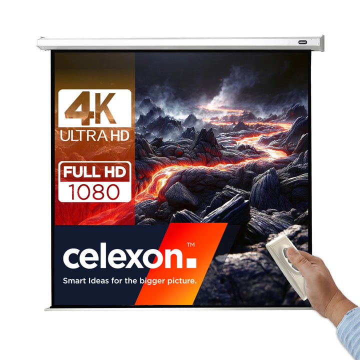 celexon Economy Motor-Leinwand 65" | 120x120 cm 1:1 | elektrische 4K,Full-HD Beamer-Leinwand für Bür
