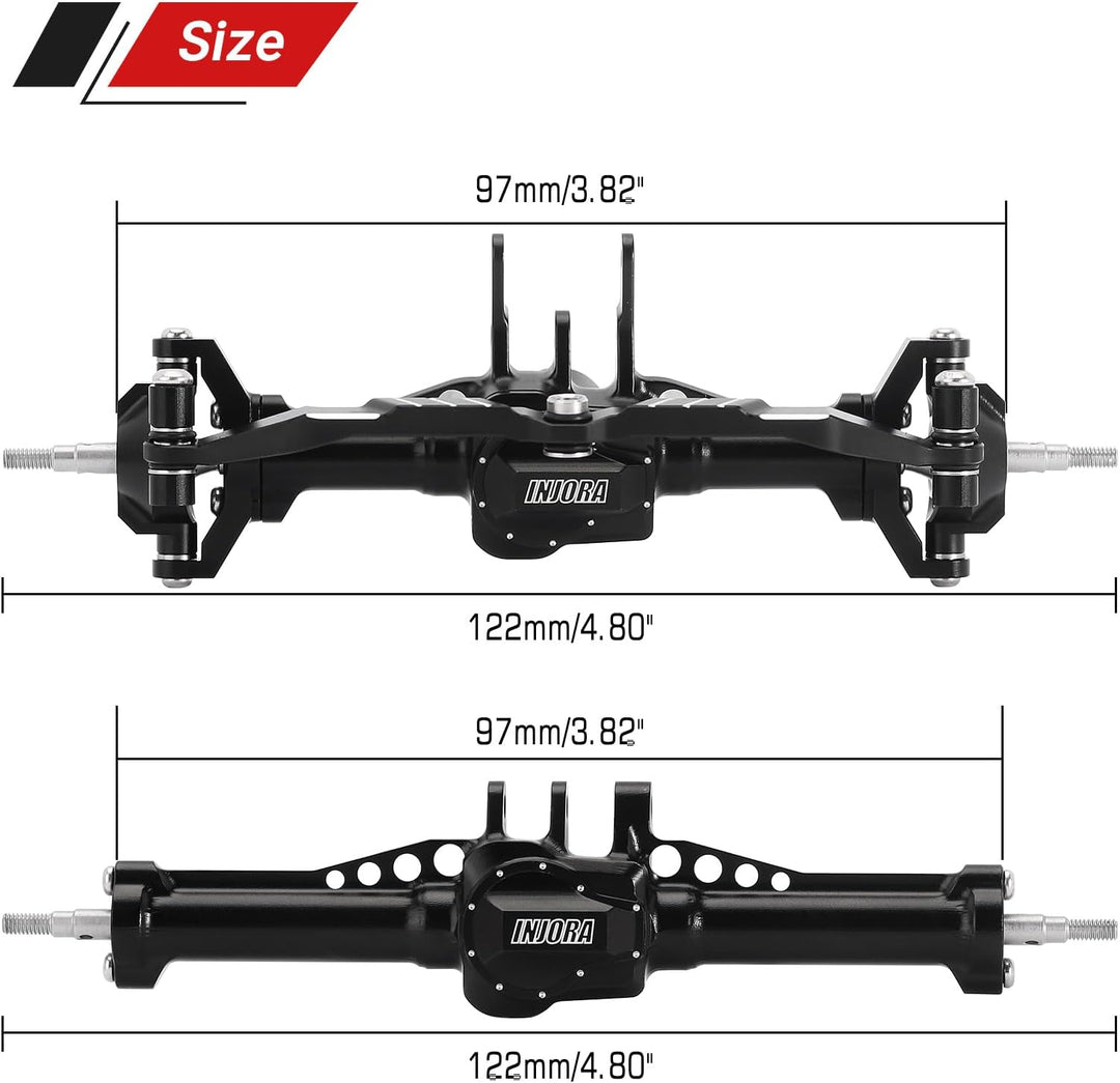 INJORA Vorder Hinter Achsen Set - +4mm Verlängerte Alu Komplett Achsen für TRX4M Upgrade 1/18 RC Cra