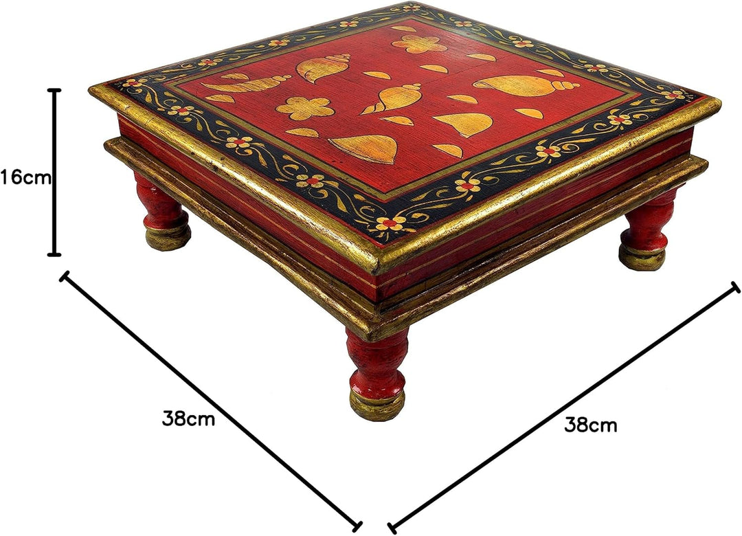 GURU SHOP Bemalter Kleiner Tisch, Minitisch, Blumenbank - Maritim Rot/schwarz, 16x38x38 cm, Kaffeeti