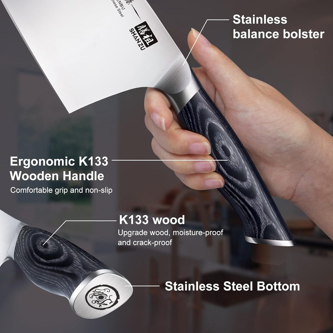 SHAN ZU Kochmesser, 18cm Scharfes Küchemesser Hackmesser Profi Japanische High Carbon Edelstahl Hack
