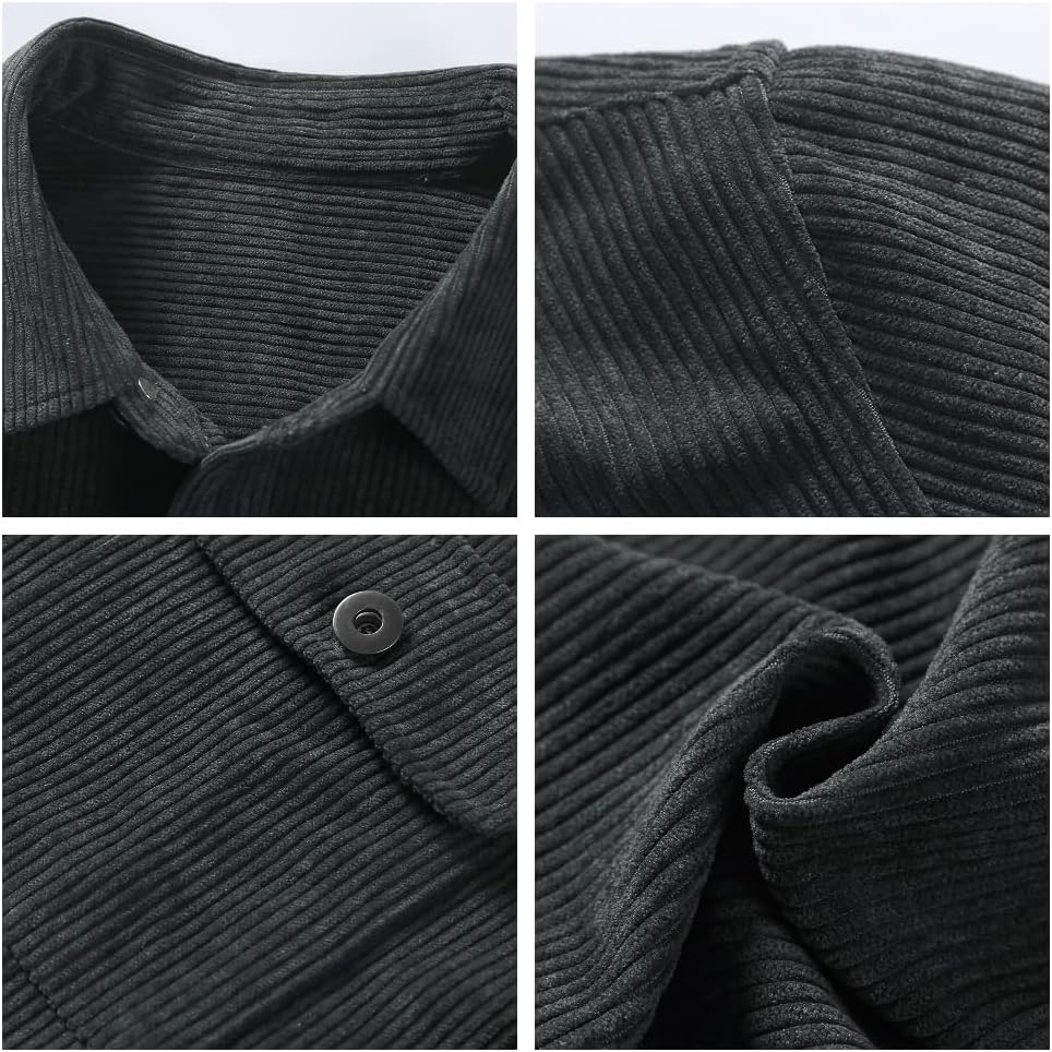 Herren Hemd Cord Langarm Freizeithemd Männer Jacke Regular Fit Button Up Hemdjacke Mit Klappentasche