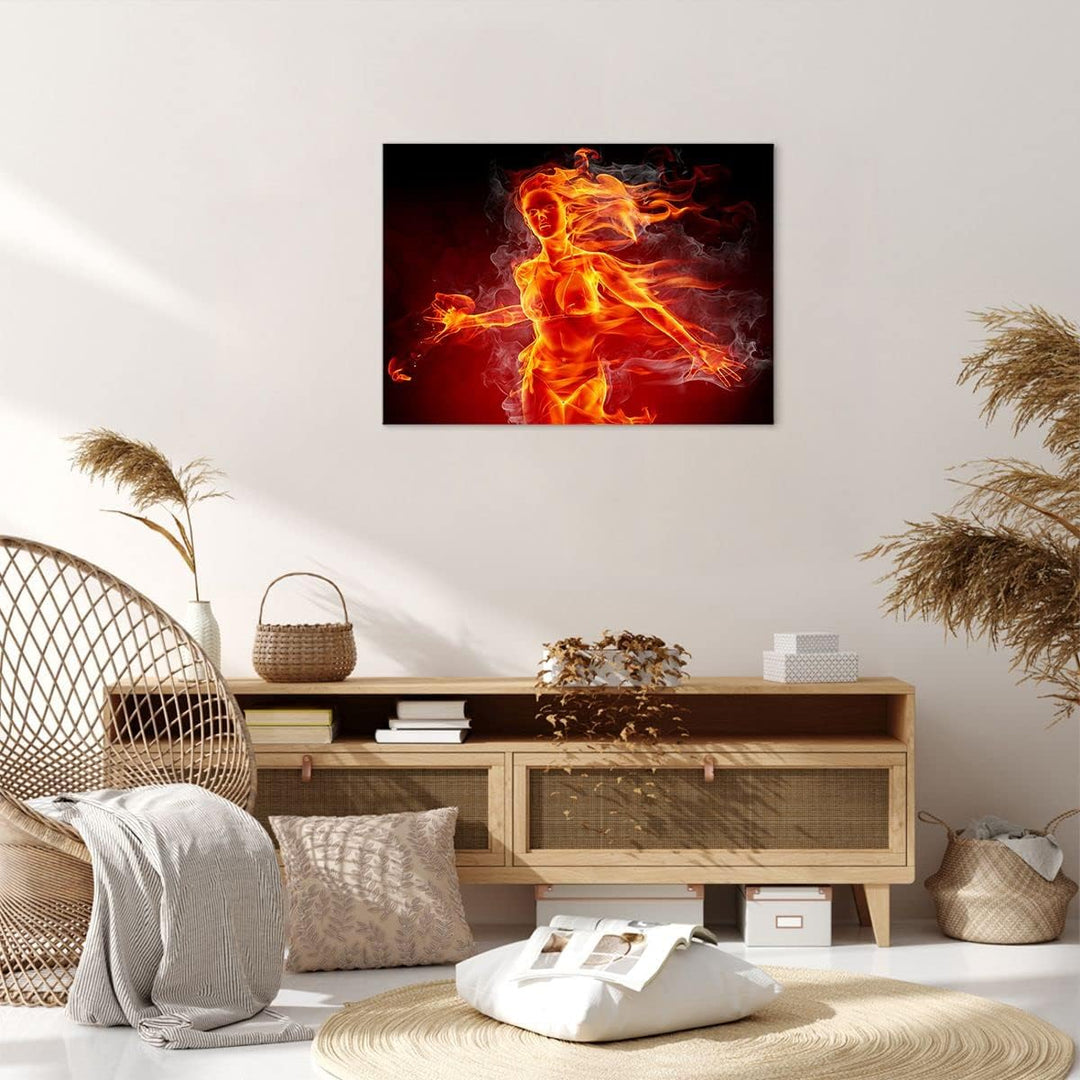 Bilder auf Leinwand Frau Flammen Illustration Leinwandbild 70x50cm Wandbilder Dekoration Wohnzimmer