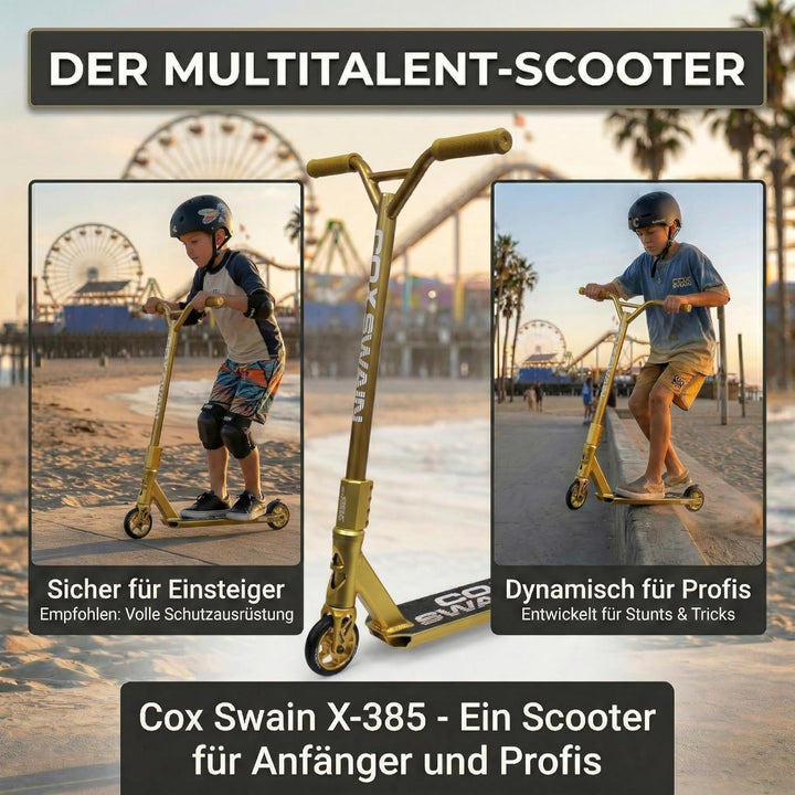 Cox Swain Stunt Scooter X-385, SCS-Kompression, CNC Fork, 100mm PU/Alu Rollen, ABEC 9, Kinder + Erwa