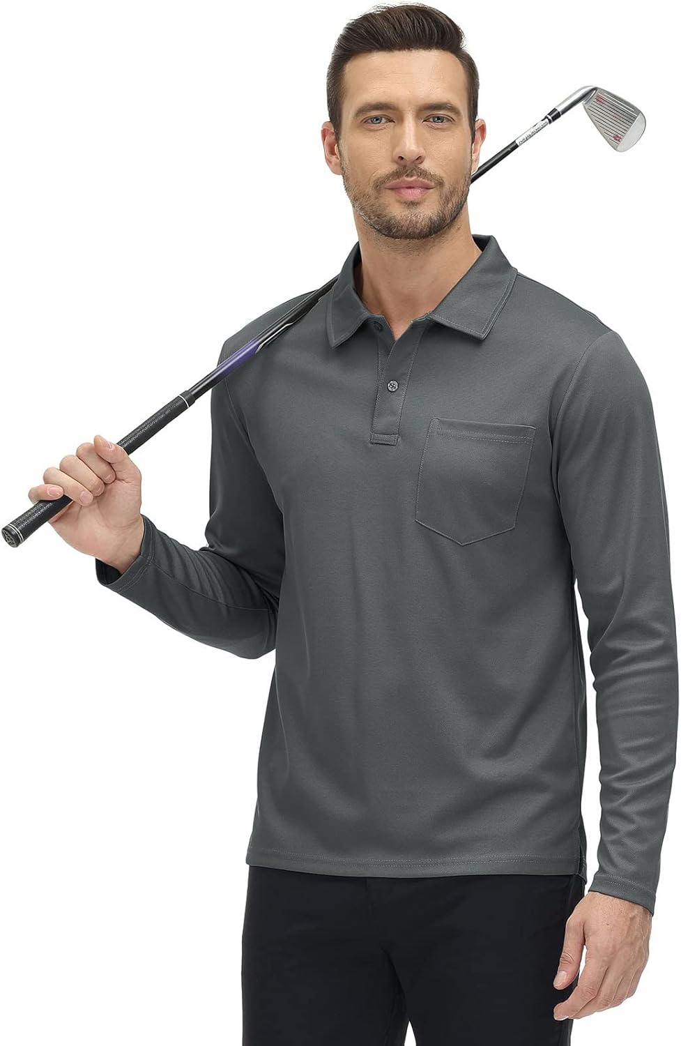 Poloshirt Herren Langarm Golf Shirts Atmungsaktiv Schnelltrocknend Army Polo T-Shirts Outdoor Sport