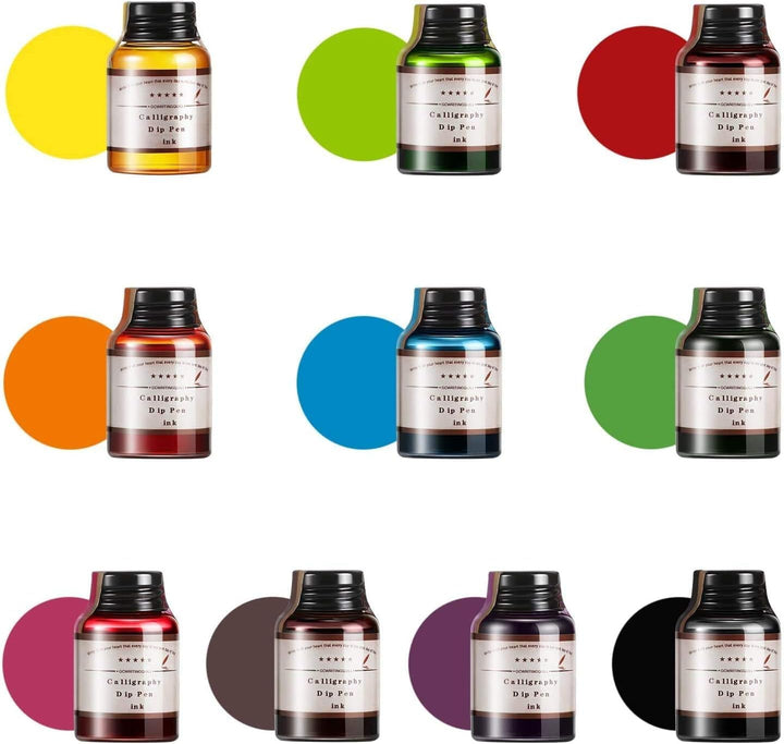 GC Kalligraphie Tinte-Set mit 10 Farben x 20 ml Tintenflaschen- Kohlenstofffreie Tinte für Füllfeder