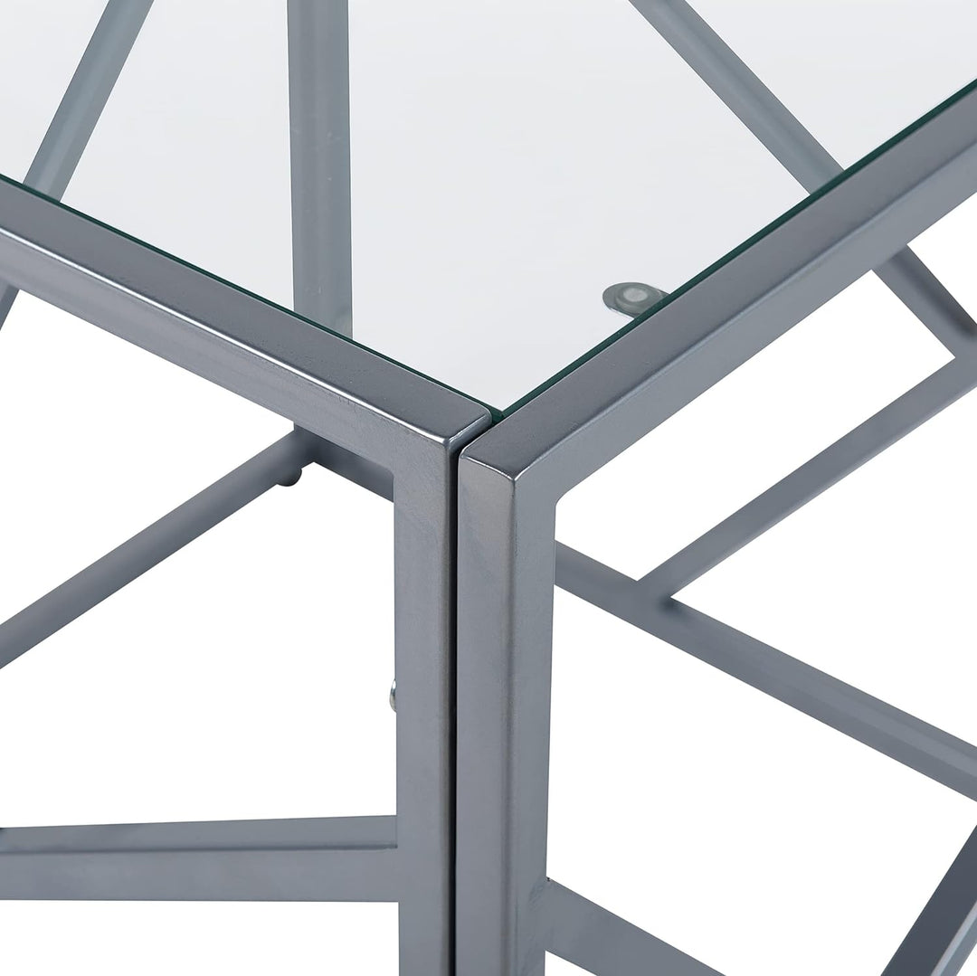 Quadratischer Beistelltisch industrielles Design Glas silber Orland