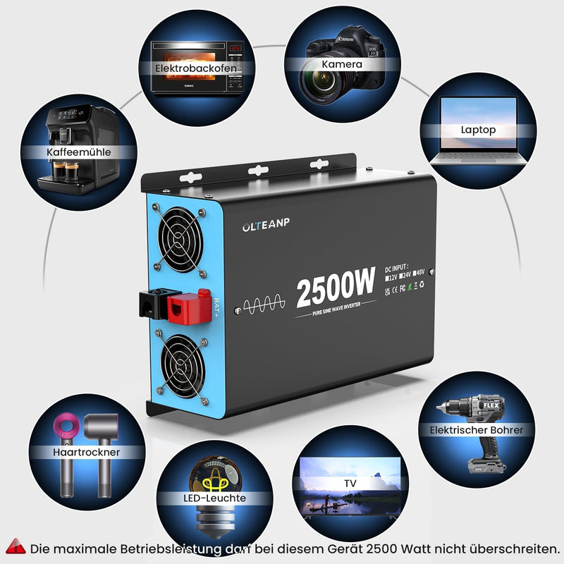 OLTEANP 2500W Spannungswandler 12v auf 230v Reiner Sinus Wechselrichter -Power Inverter Konverter mi