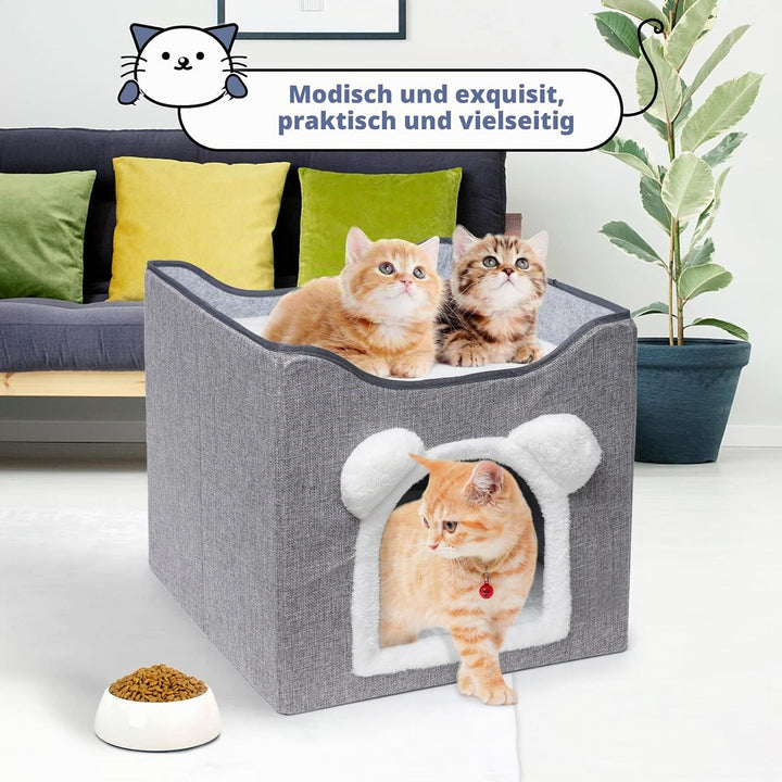 Katzenhaus, Hundehaus, faltbarer Katzenkorb mit 2 abnehmbaren Kissen, hängendem Ball und Kratzbrett,