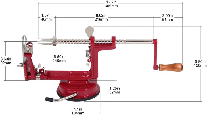Johnny Apple Peeler VKP Brands Apfelschäler, Gusseisen, rot, Stainless Steel Blades Saugfuss, Saugfu
