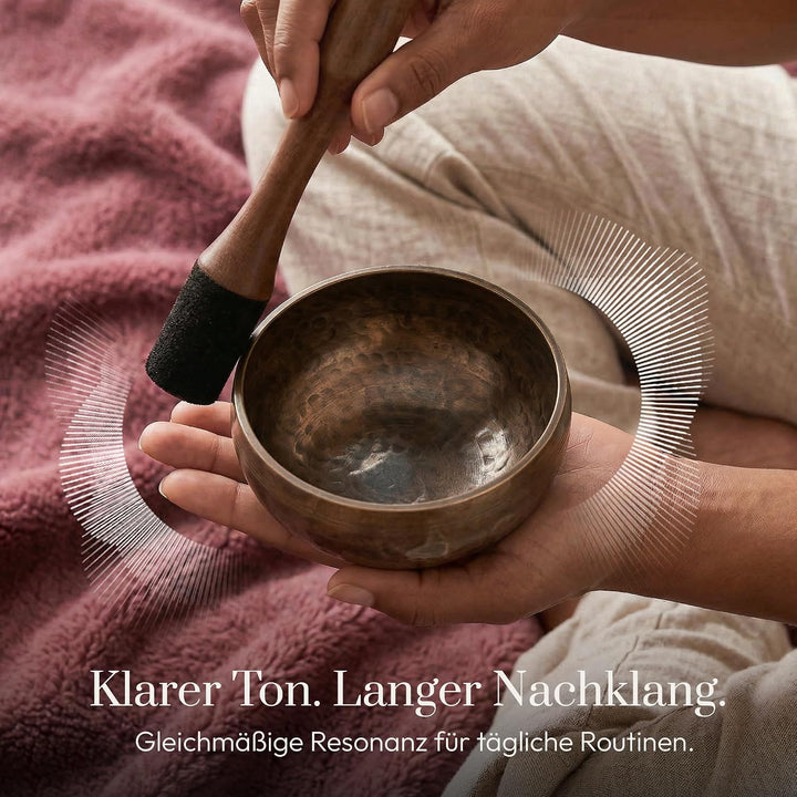 Silent Mind Klangschale Ø9cm Bronze – Handgefertigtes Komplett-Set mit Kissen und Klöppel, für Anfän