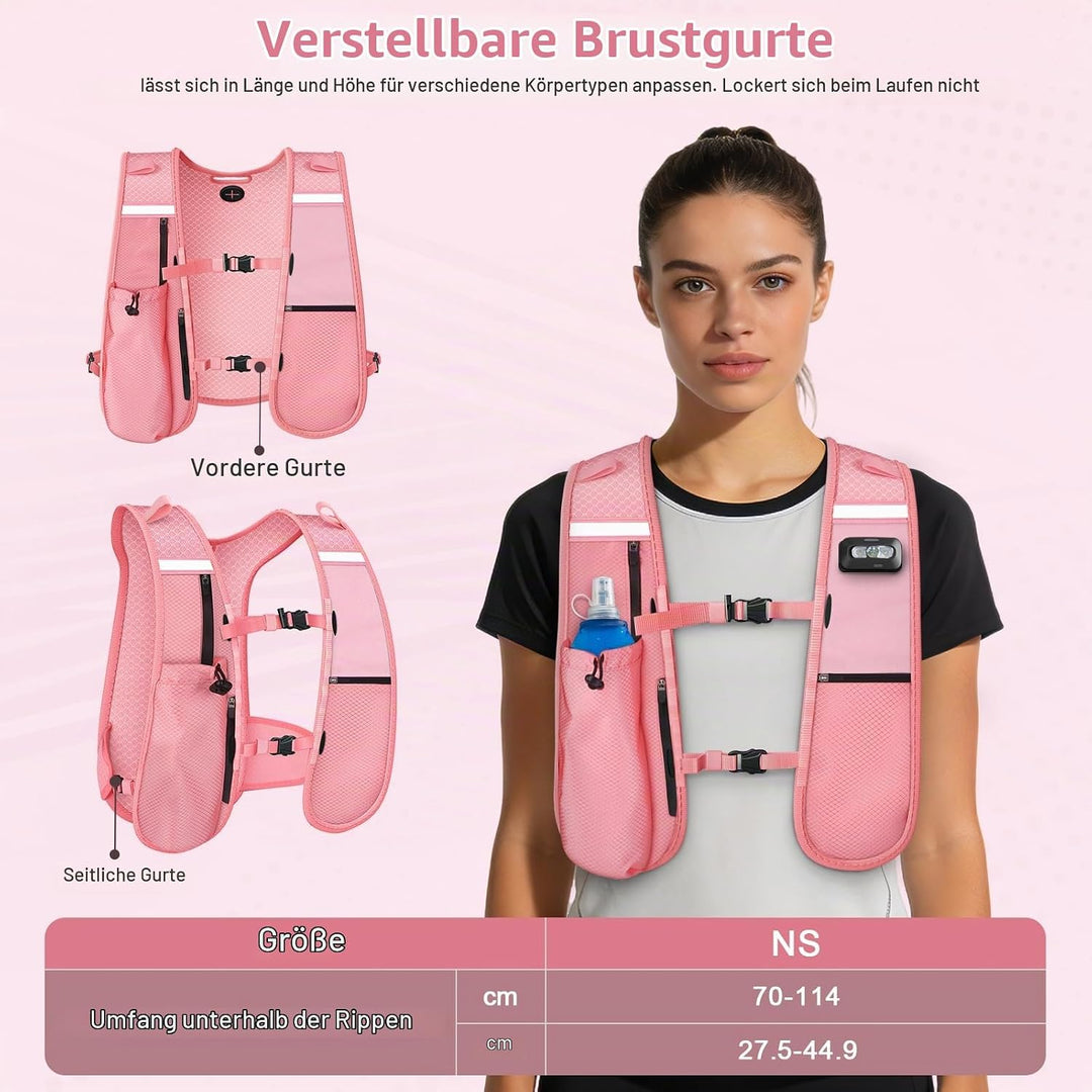 Nextyu Laufweste Damen und Herren, Trinkweste mit Trinkflasche Soft 500ML &amp; Handytasche, Trinkrucksa