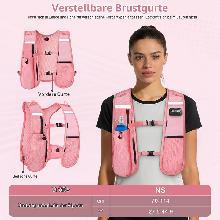Nextyu Laufweste Damen und Herren, Trinkweste mit Trinkflasche Soft 500ML &amp; Handytasche, Trinkrucksa