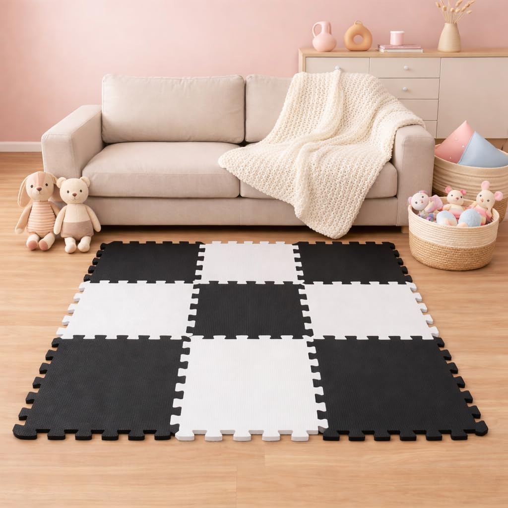 LittleTom Spielmatte Baby Puzzlematte - 9 Teile je 30x30 cm Krabbelmatte 90x90 cm Bodenmatte Kinder