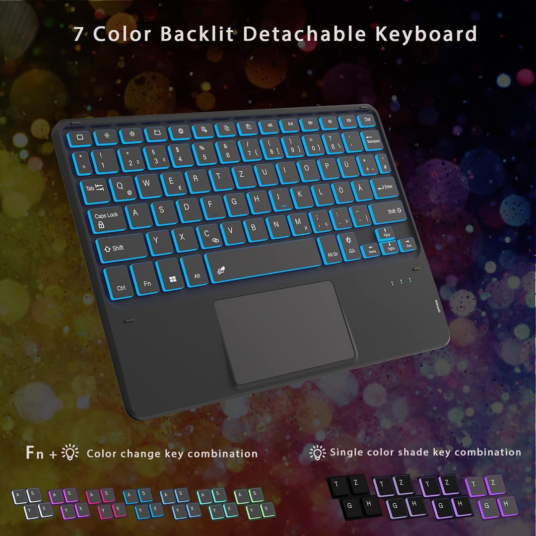 Für Galaxy Tab A9+ Hülle mit Tastatur - 7 Farben Beleuchtung Abnehmbare Trackpad Tablet Cover - Bele