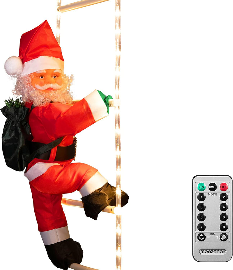 Monzana LED Weihnachtsmann Leiter XL 90cm für In-/Outdoor Timer 8 Leuchtfunktionen dimmbar Santa Cla