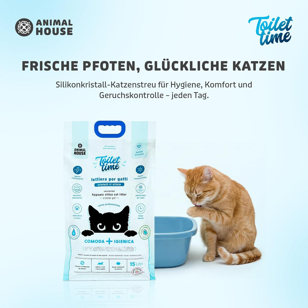 Animal House Toilet Time – Kristall-Silikonstreu für Katzen – antistatisch und sicher – staubfrei –