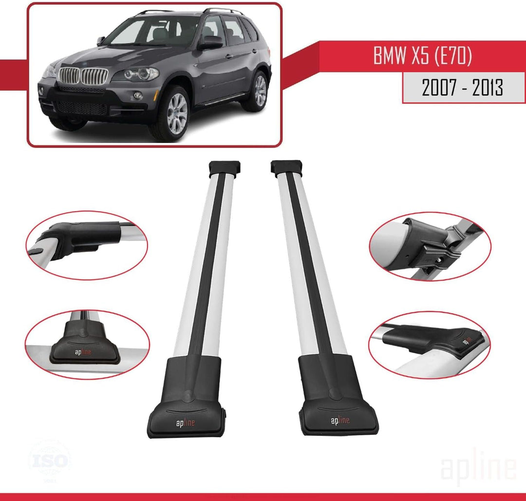 Apline Kompatibel mit BMW X5 (E70) 2006-2013 Relingträger Fly Modell Dachträger Gepackträger GRAU