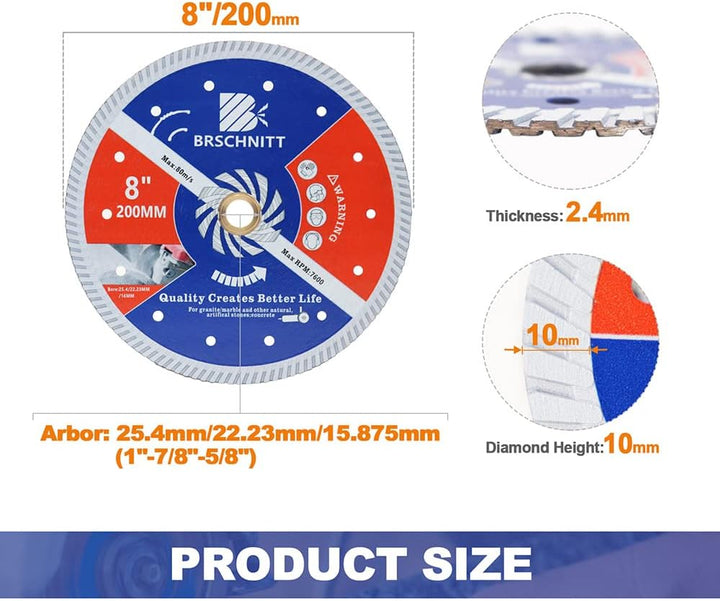 Diamant Trennscheibe - BRSCHNITT 200mm Turbo Diamanttrennscheibe für Beton,Granit Marmorstein Hartbe