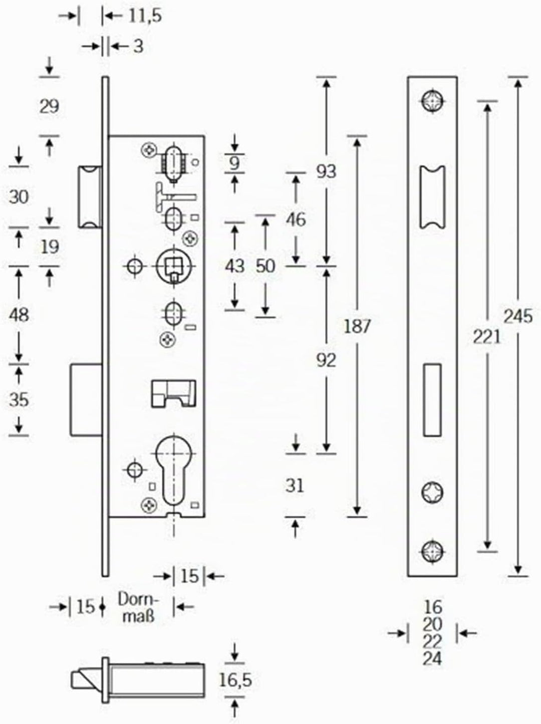 ToniTec® Rohrrahmenschloss PZ Stulp 16mm (Dornmass:35mm), Dornmass:35mm