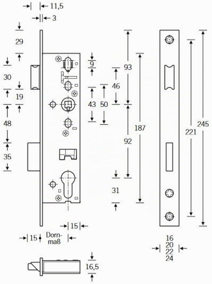 ToniTec® Rohrrahmenschloss PZ Stulp 16mm (Dornmass:35mm), Dornmass:35mm