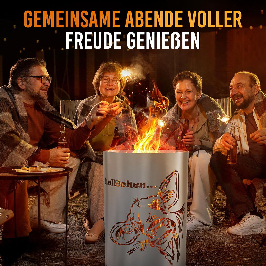 TiKo-Design® Feuertonne Feuerkorb mit Kuh Hallöchen Motiv