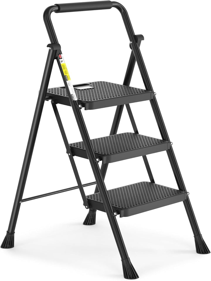 HBTower Trittleiter 3 Stufen klappbar, Leiter mit Breitem Anti-Rutsch-Pedal, Trittleiter mit Bequeme