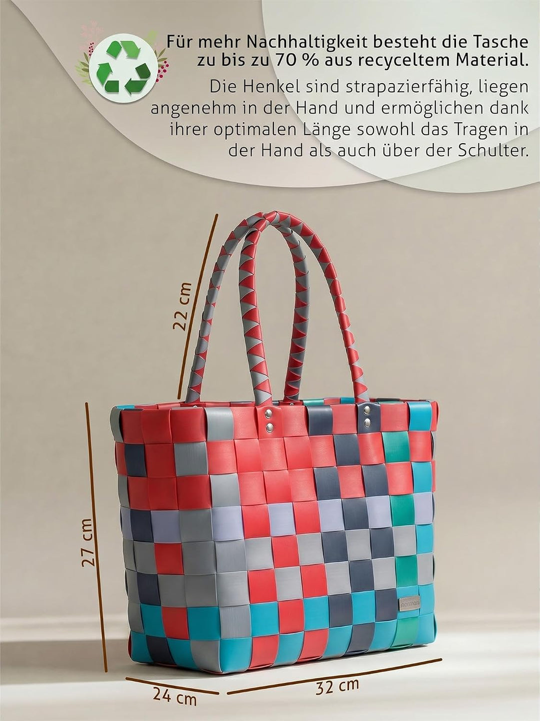 Einkaufstasche geflochten mit Henkeln - Tragetasche extra robust Farbe Classic/Hot and Cold Classic