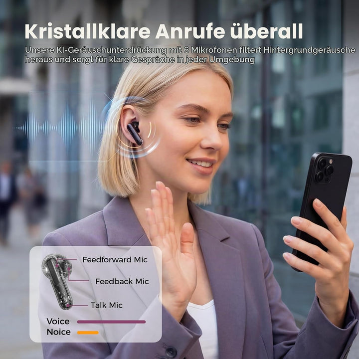 havit Adaptive Hybrid ANC Wireless Earbuds, Bluetooth 15,2 cm Ohr-Kopfhörer, IP54 3D Bass Stereo Wir