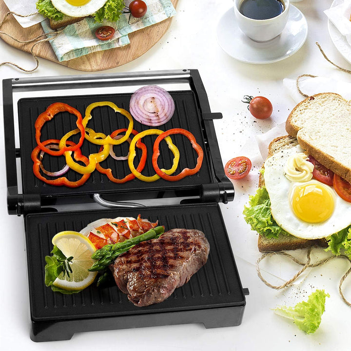 Gotoll Sandwichmaker Kontaktgrill 900W, Panini Maker, Sandwich Grill, geöffneter 180° Tischgrill, An
