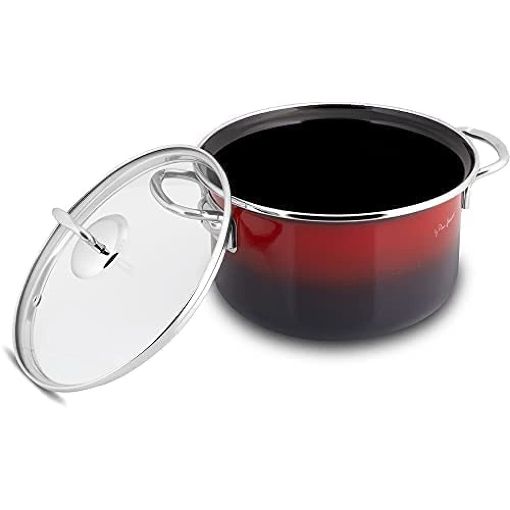 Email Stieltopf mit Deckel, 18 cm Durchmesser, 2,4 l, Rot/Schwarz