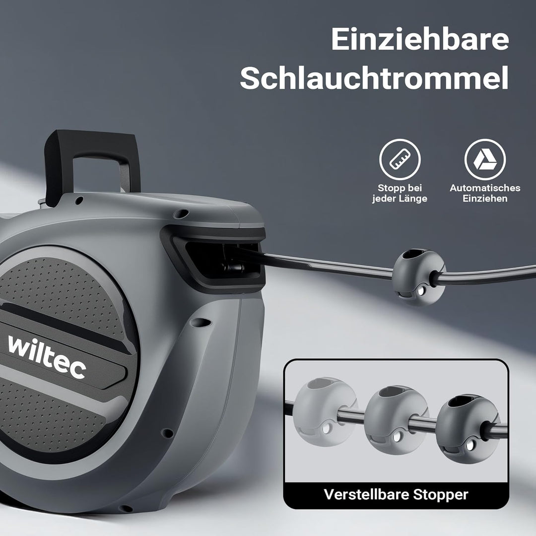 Wiltec Druckluft Schlauchtrommel 20 m, automatische Druckluftschlauchtrommel PP, 17 bar Drucklufttro
