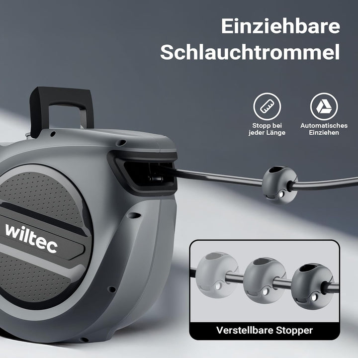 Wiltec Druckluft Schlauchtrommel 20 m, automatische Druckluftschlauchtrommel PP, 17 bar Drucklufttro