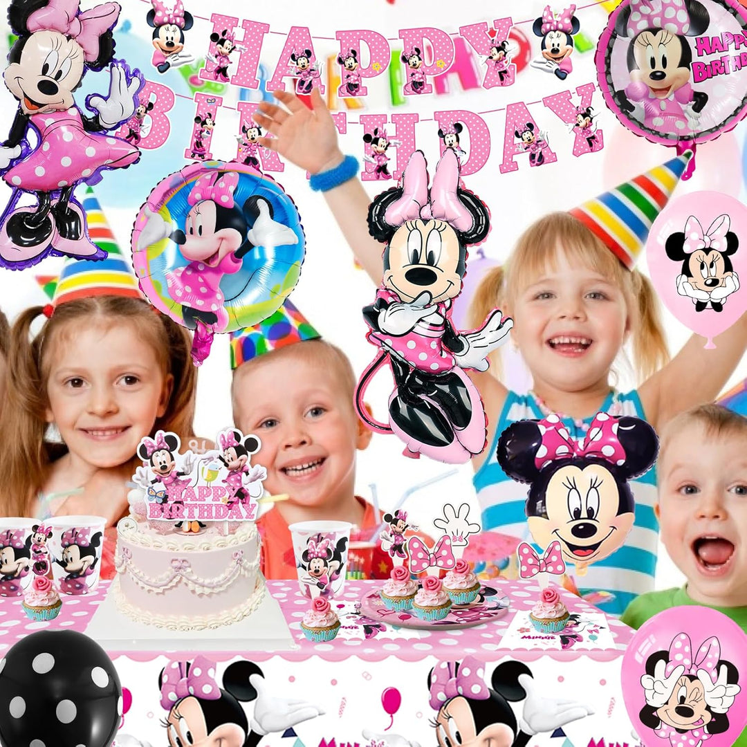 Partygeschirr 109 Stück Minnie Geburtstagsdeko Mädchen Junge Deko 2 Jahre, Thema Kindergeburtstag Lu