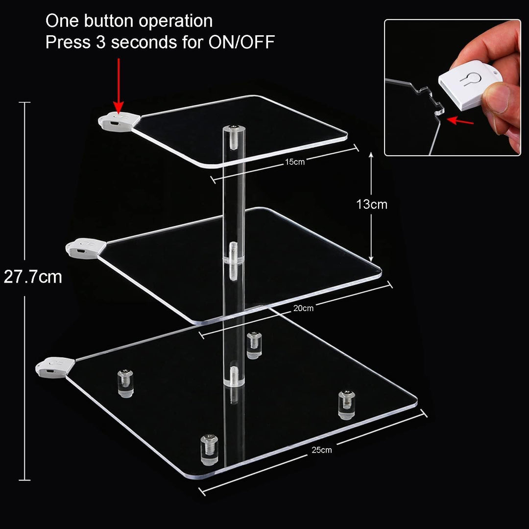 3 Etagen Cupcake Ständer, Ulifeme Wiederaufladbarer LED-Licht Quadrat Transparenter Dessert Tortenst
