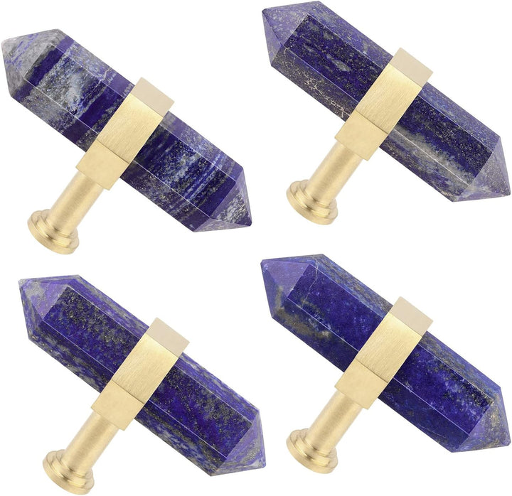 KYEYGWO 2 Stück Lapislazuli Heilstein Punkt Möbelknöpfe mit Schrauben, Messing Schubladenknöpfe Kris