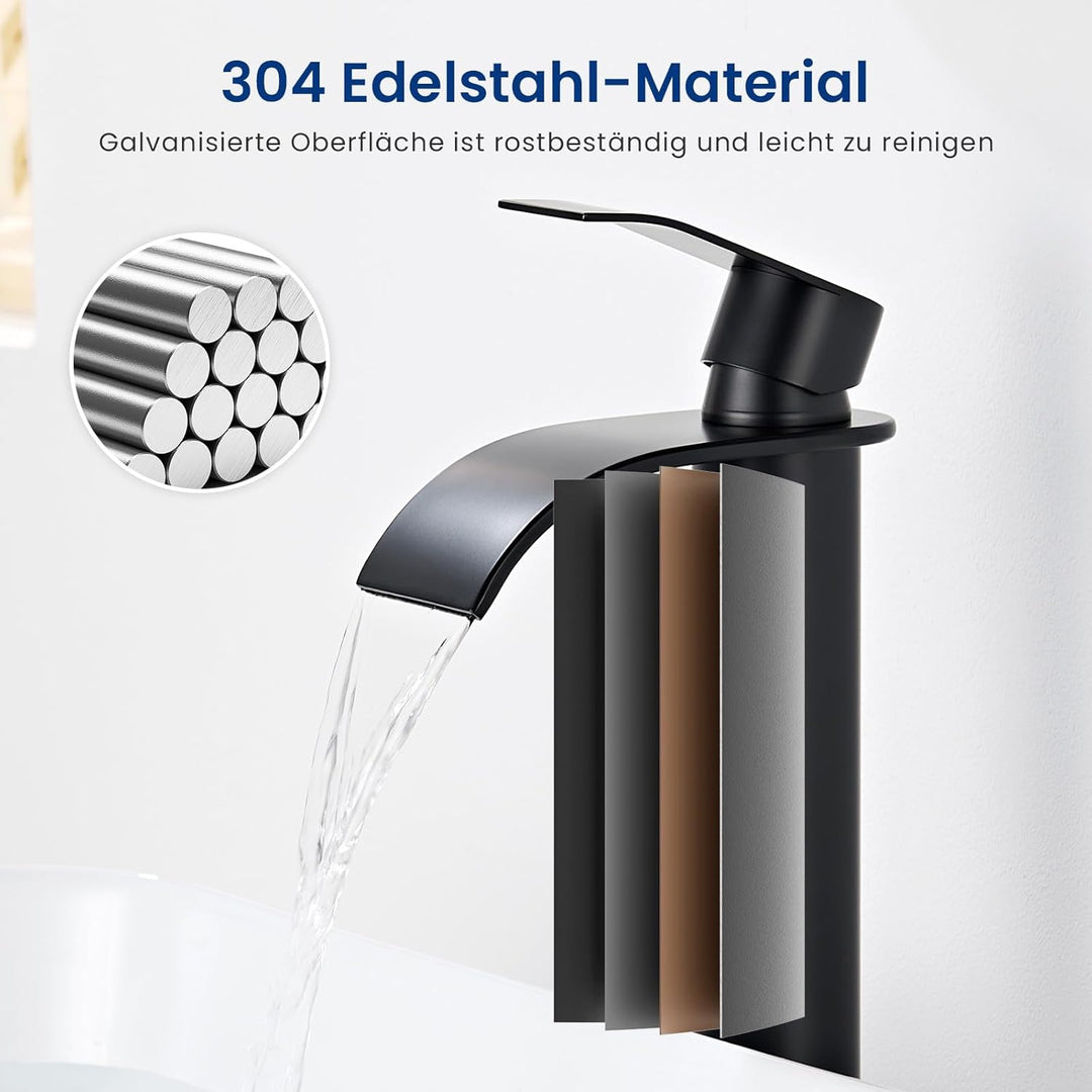 CECIPA Wasserhahn Bad Schwarz, Edelstahl Waschtischarmatur mit Auslauf Höhe 245 mm, Einhandmischer A