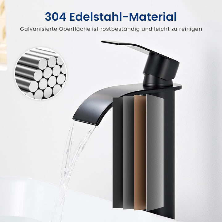 CECIPA Wasserhahn Bad Schwarz, Edelstahl Waschtischarmatur mit Auslauf Höhe 245 mm, Einhandmischer A