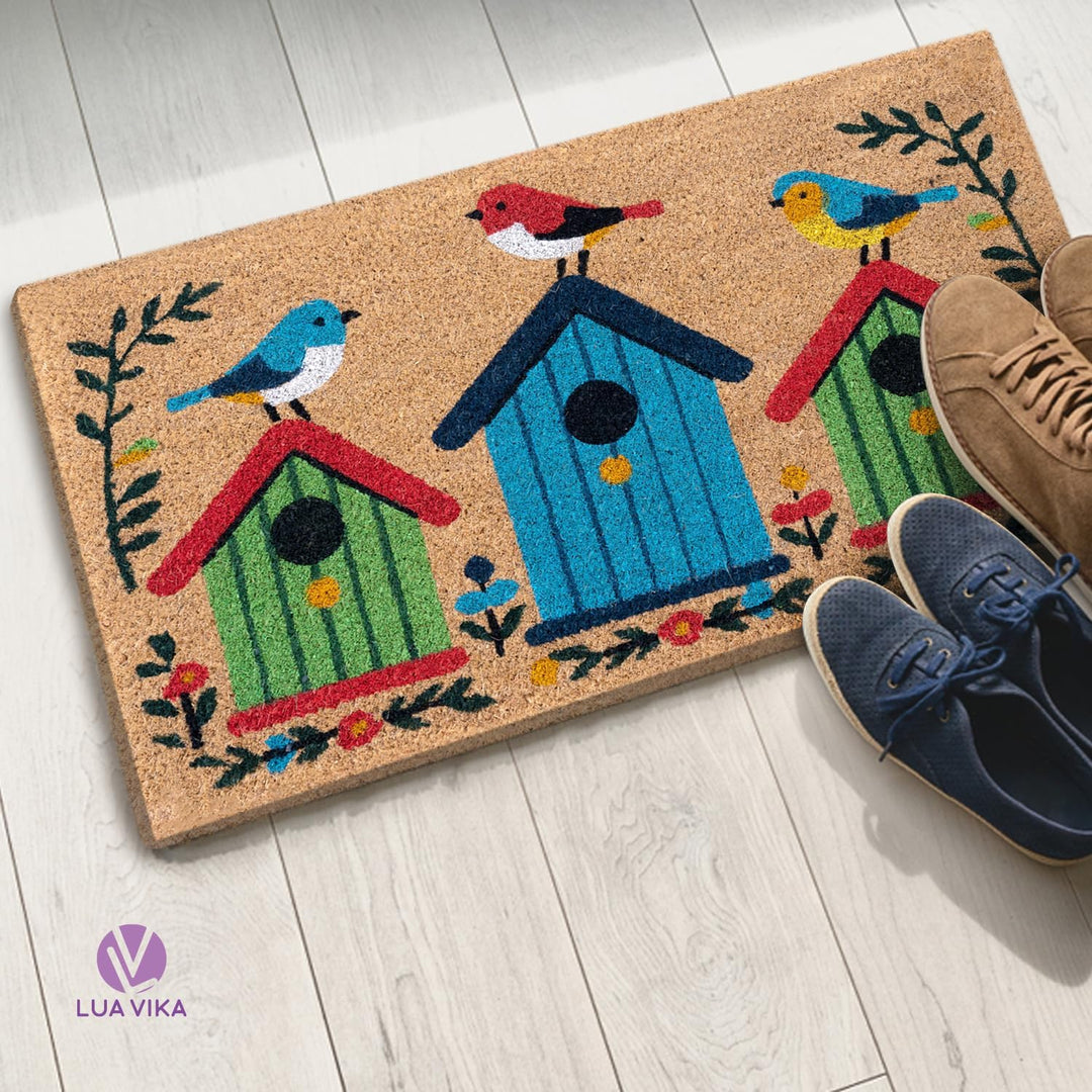 Fussmatte Kokos - Vögel - 40x70 cm - Fussmatte Aussen und Innen - Fussmatten Haustür - Türmatte Auss