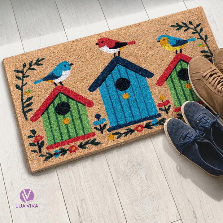 Fussmatte Kokos - Vögel - 40x70 cm - Fussmatte Aussen und Innen - Fussmatten Haustür - Türmatte Auss