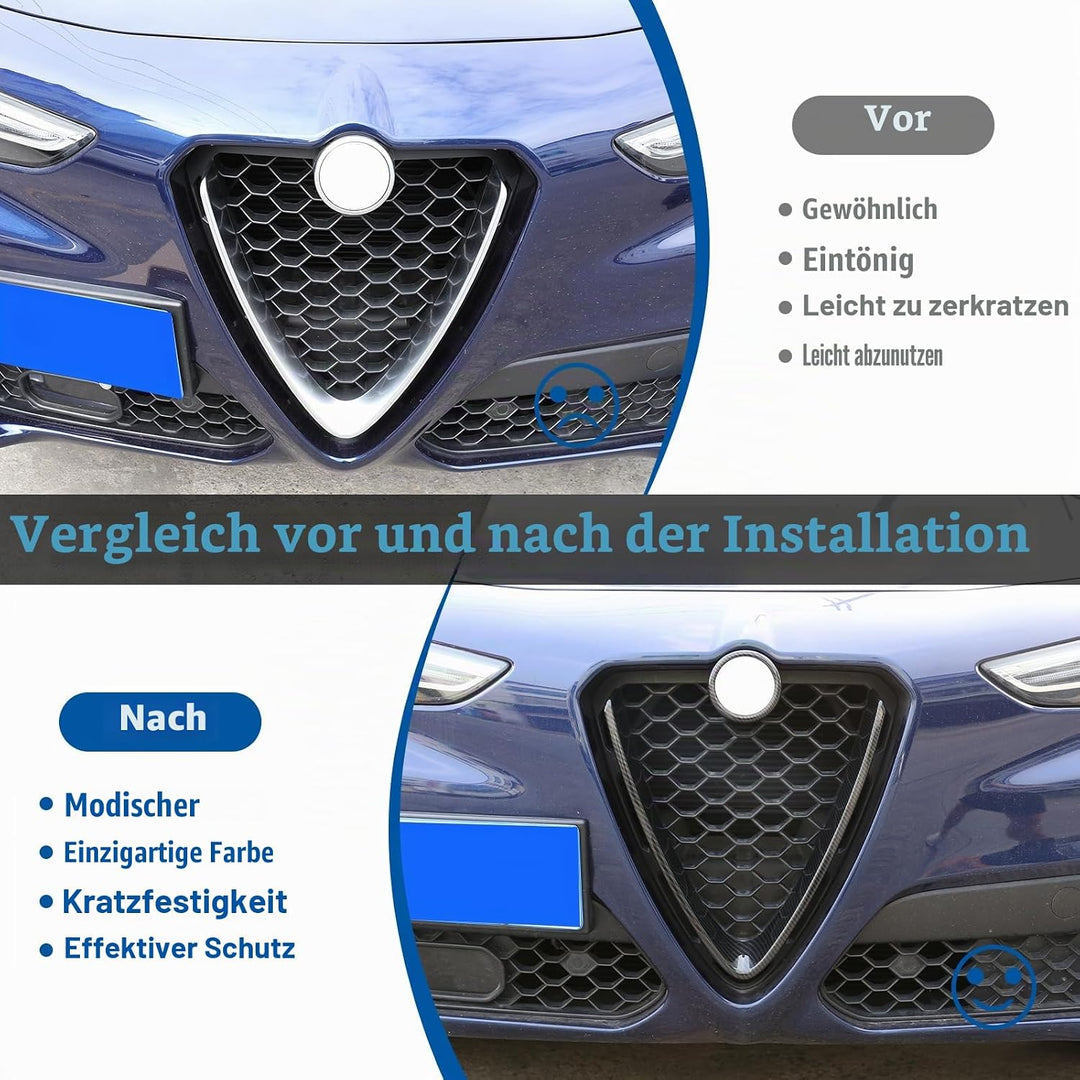 Carbon Faser Stil ABS-Kunststoff Front Grill Dekoration Rahmen Besatz für Stelvio 2017 2018