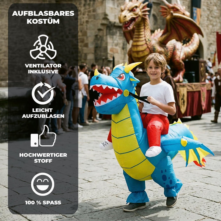 AirSuit® Aufblasbares Drachenkostüm für Kinder | Grösse 120 bis 150cm | Aus sehr strapazierfähigem P