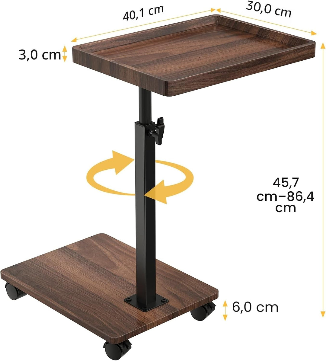 XNSDXV Beistelltisch mit Rollen, Beistelltisch Höhenverstellbar haben 360° Rotierend, C-Form Sofa Ti