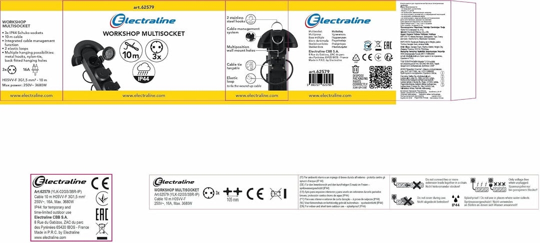 Electraline 62579 Professionelle Steckdosenleiste für den Aussenbereich Kabeltrommel mit 10 Meter Ve