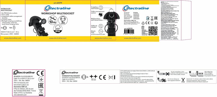 Electraline 62579 Professionelle Steckdosenleiste für den Aussenbereich Kabeltrommel mit 10 Meter Ve
