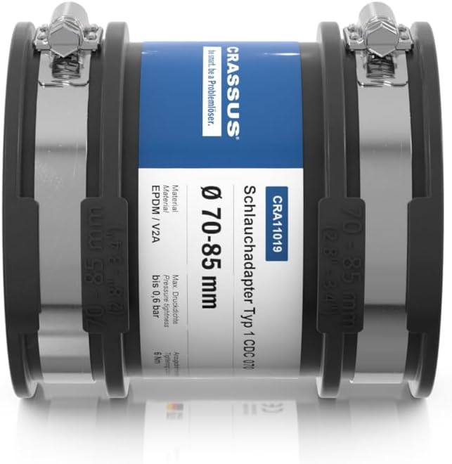 Crassus Schlauchadapter CDC 070 Typ 1 mit Innenlippe, TPE/ V2A, 1 Stück, 70-85 mm, CRA11019, 70-85 m